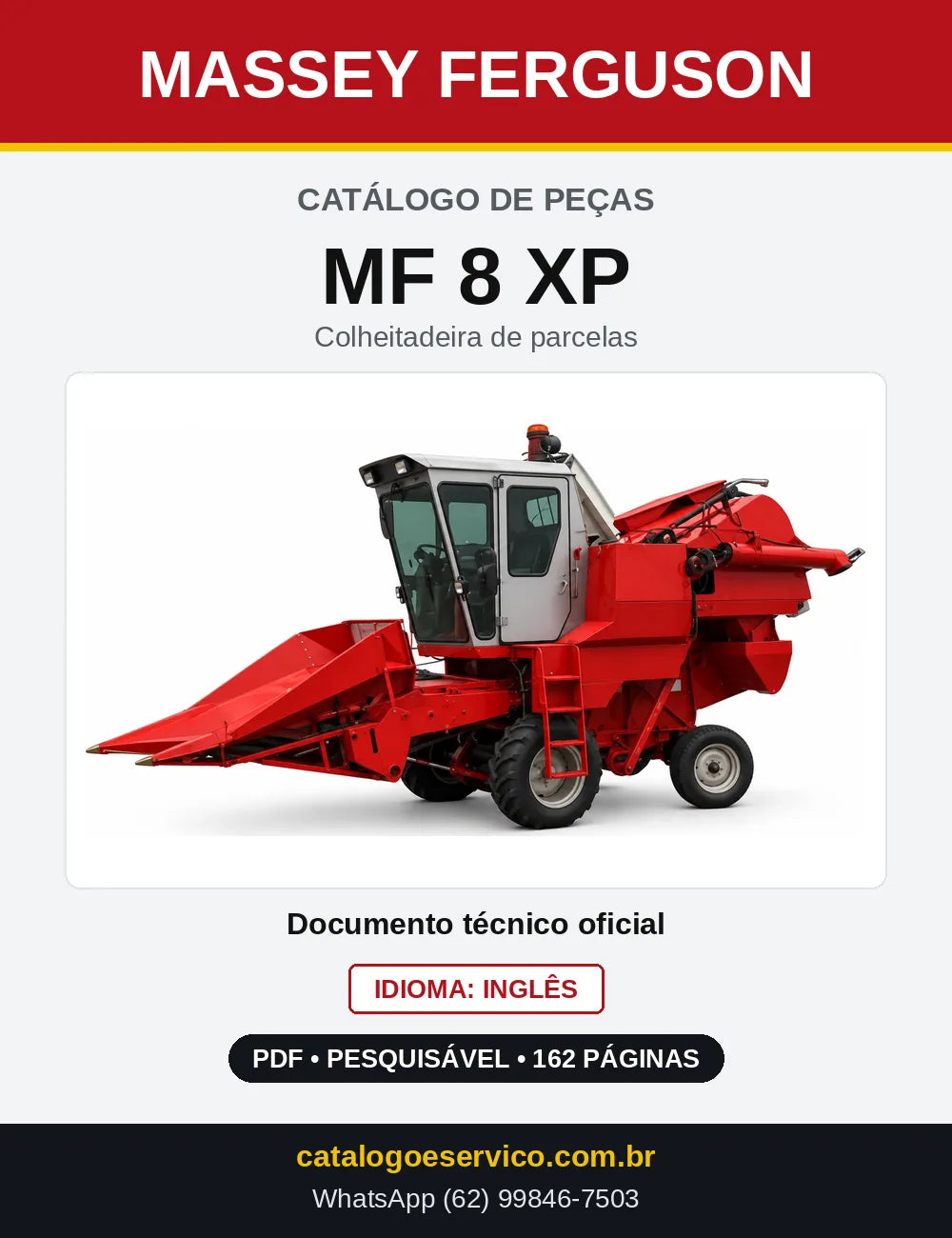 Capa do Catálogo de Peças Massey Ferguson MF 8 XP — Colheitadeira de parcelas