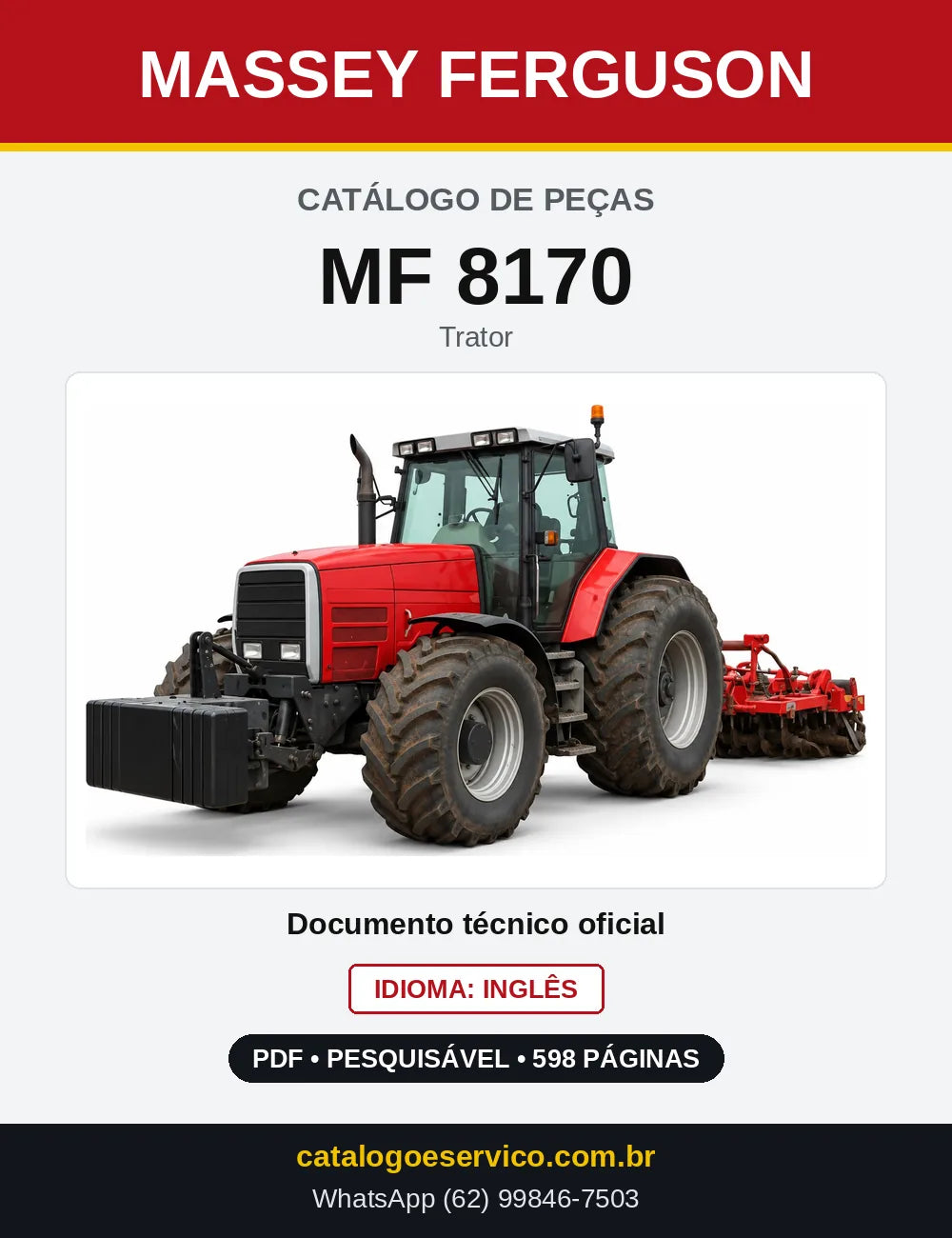Capa do Catálogo de Peças Massey Ferguson MF 8170 — Trator