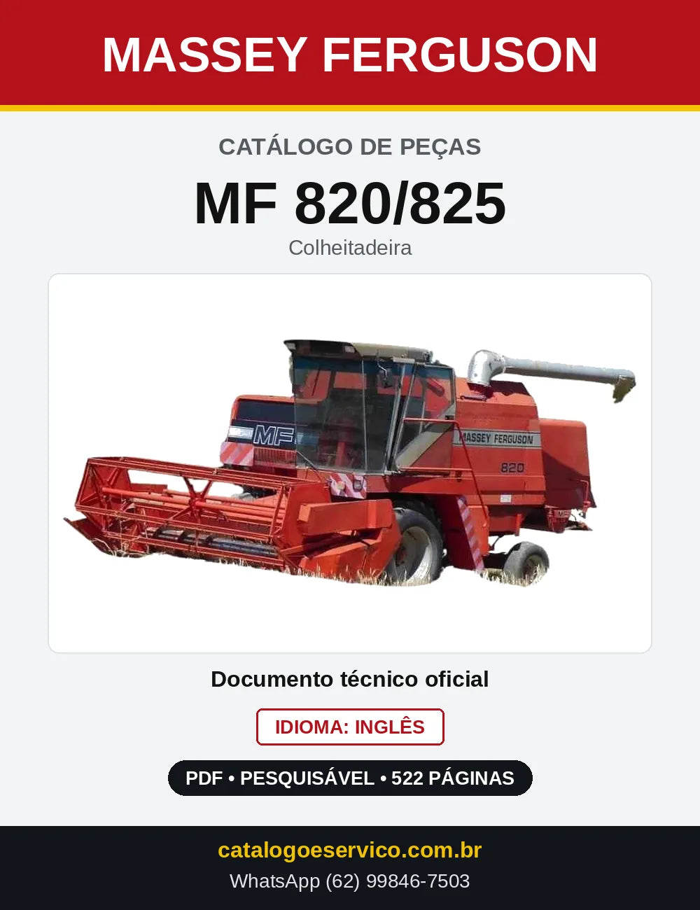 Capa do Catálogo de Peças Massey Ferguson MF 820/825 — Colheitadeira