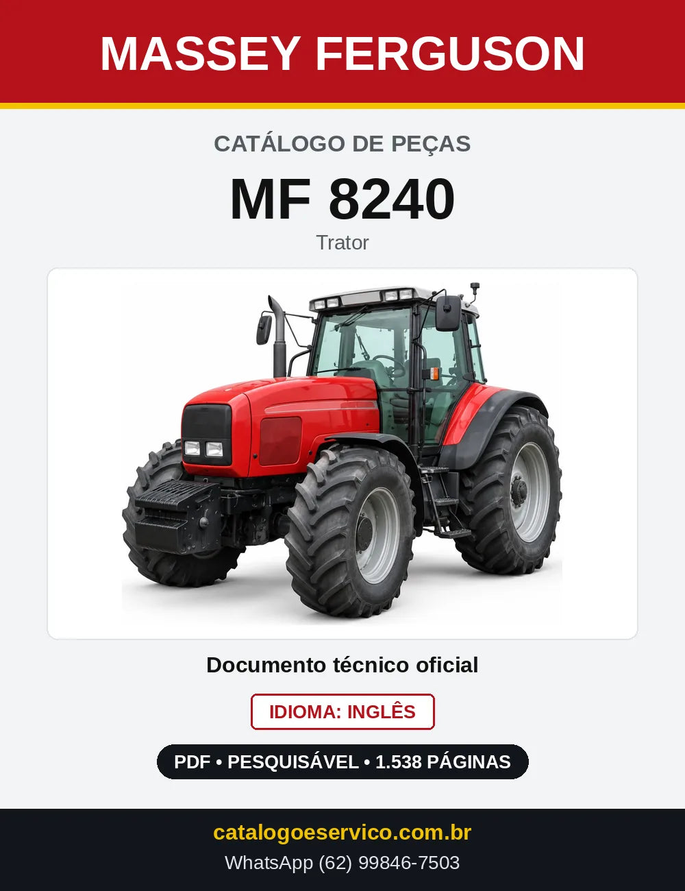 Capa do Catálogo de Peças Massey Ferguson MF 8240 — Trator