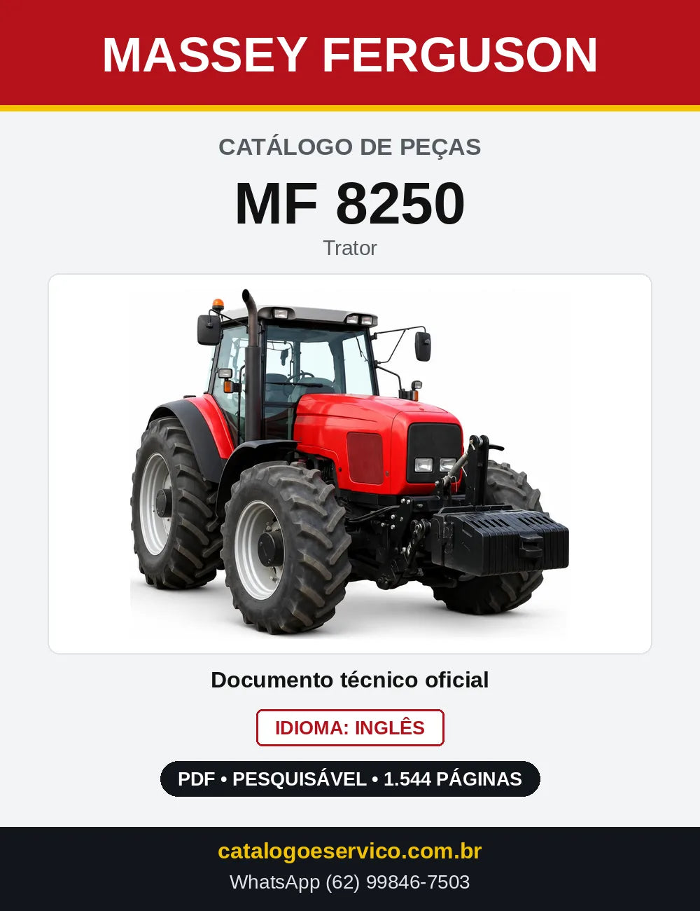 Capa do Catálogo de Peças Massey Ferguson MF 8250 — Trator