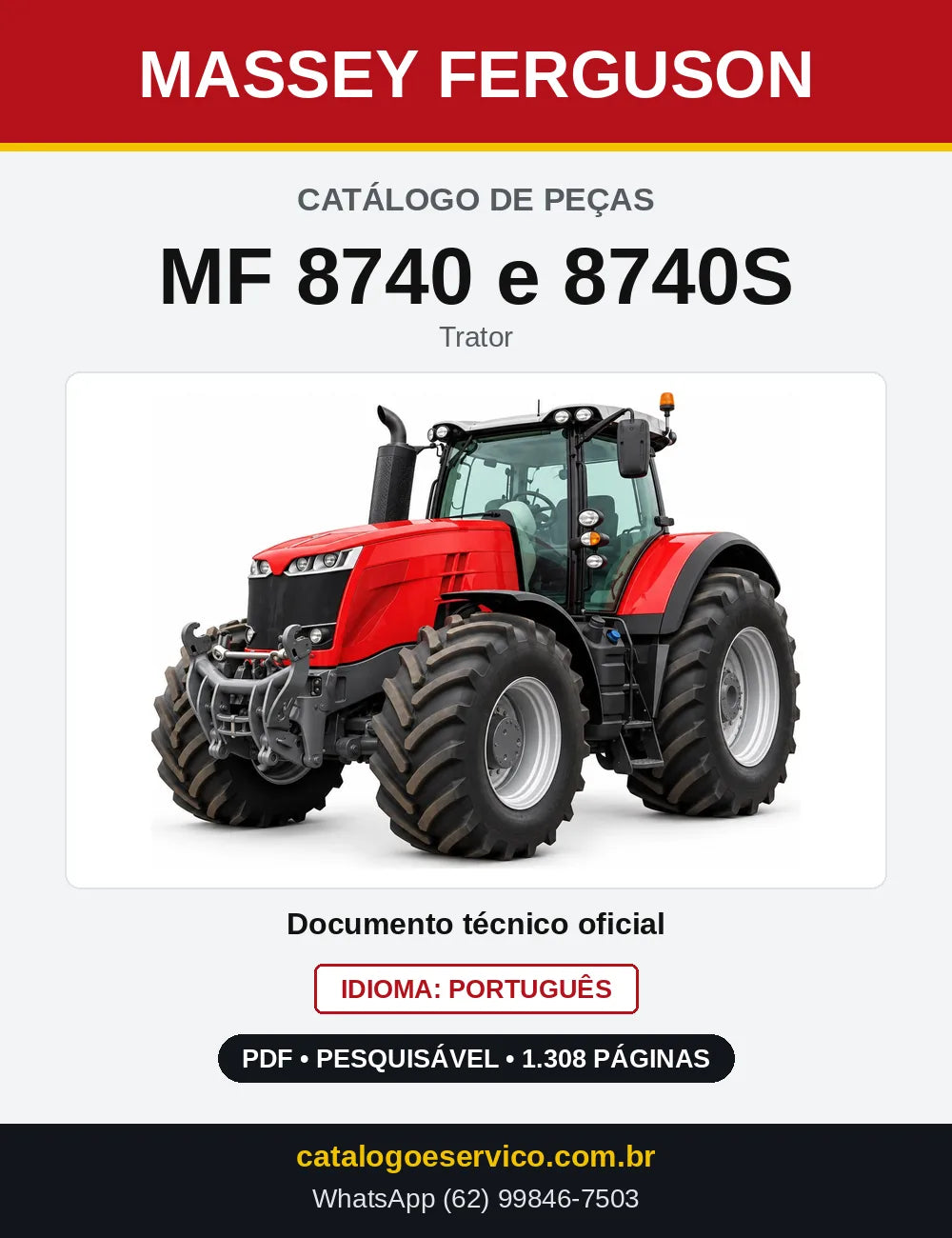Capa do Catálogo de Peças Massey Ferguson MF 8740 e 8740S — Trator