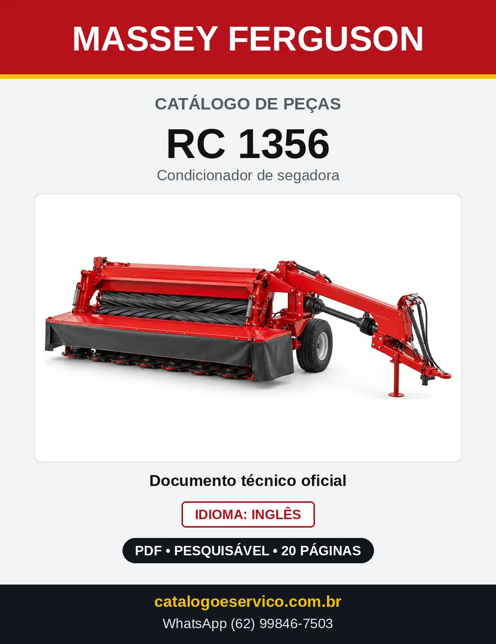 Capa do Catálogo de Peças Massey Ferguson RC 1356 — Condicionador de segadora