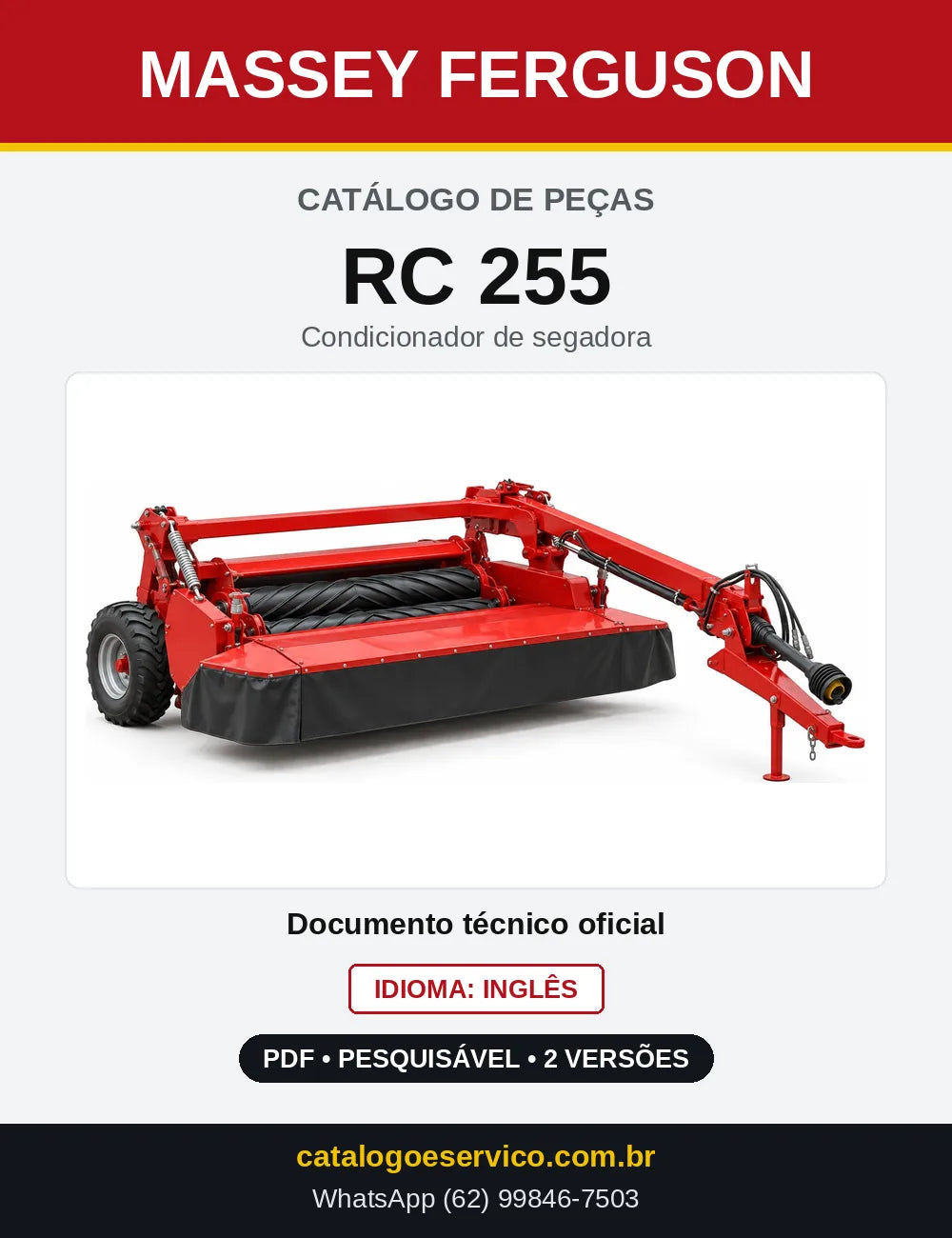 Capa do Catálogo de Peças Massey Ferguson RC 255 — Condicionador de segadora