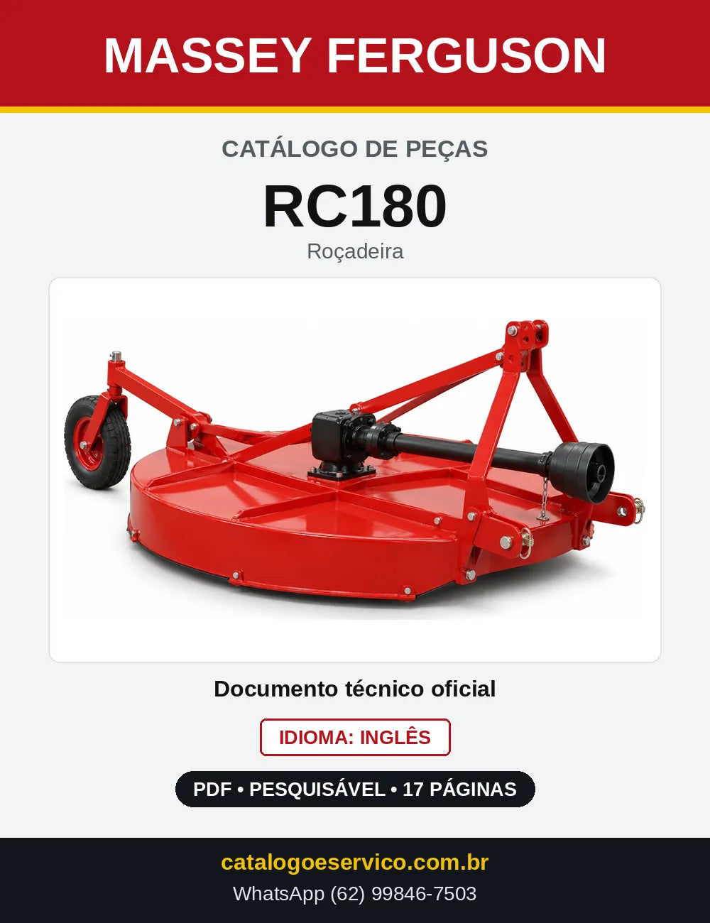Capa do Catálogo de Peças Massey Ferguson RC180 — Roçadeira