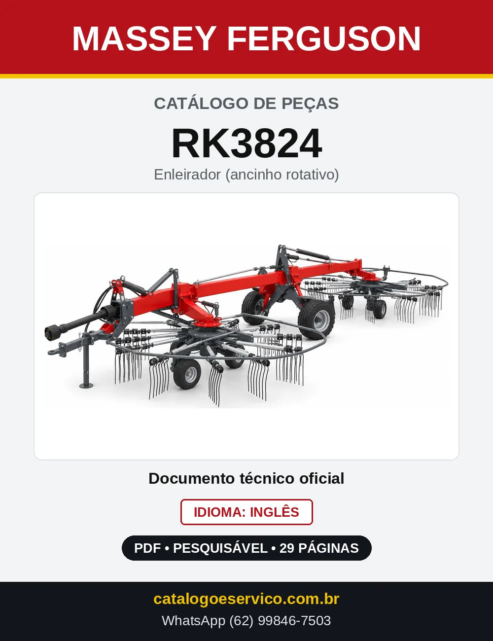 Capa do Catálogo de Peças Massey Ferguson RK3824 — Enleirador (ancinho rotativo)