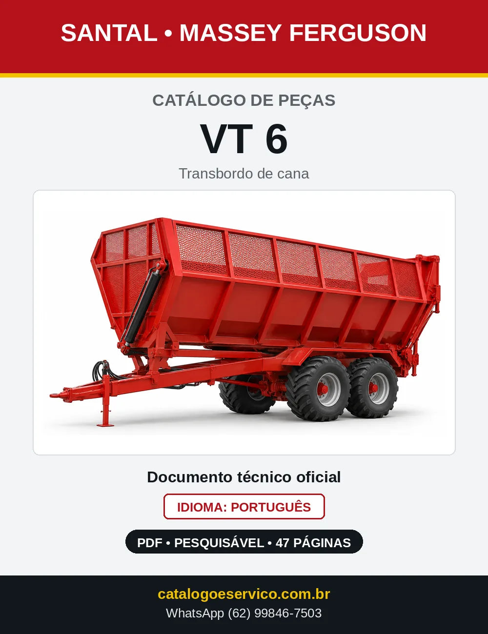 Capa do catálogo de peças Santal Massey Ferguson VT 6 em PDF