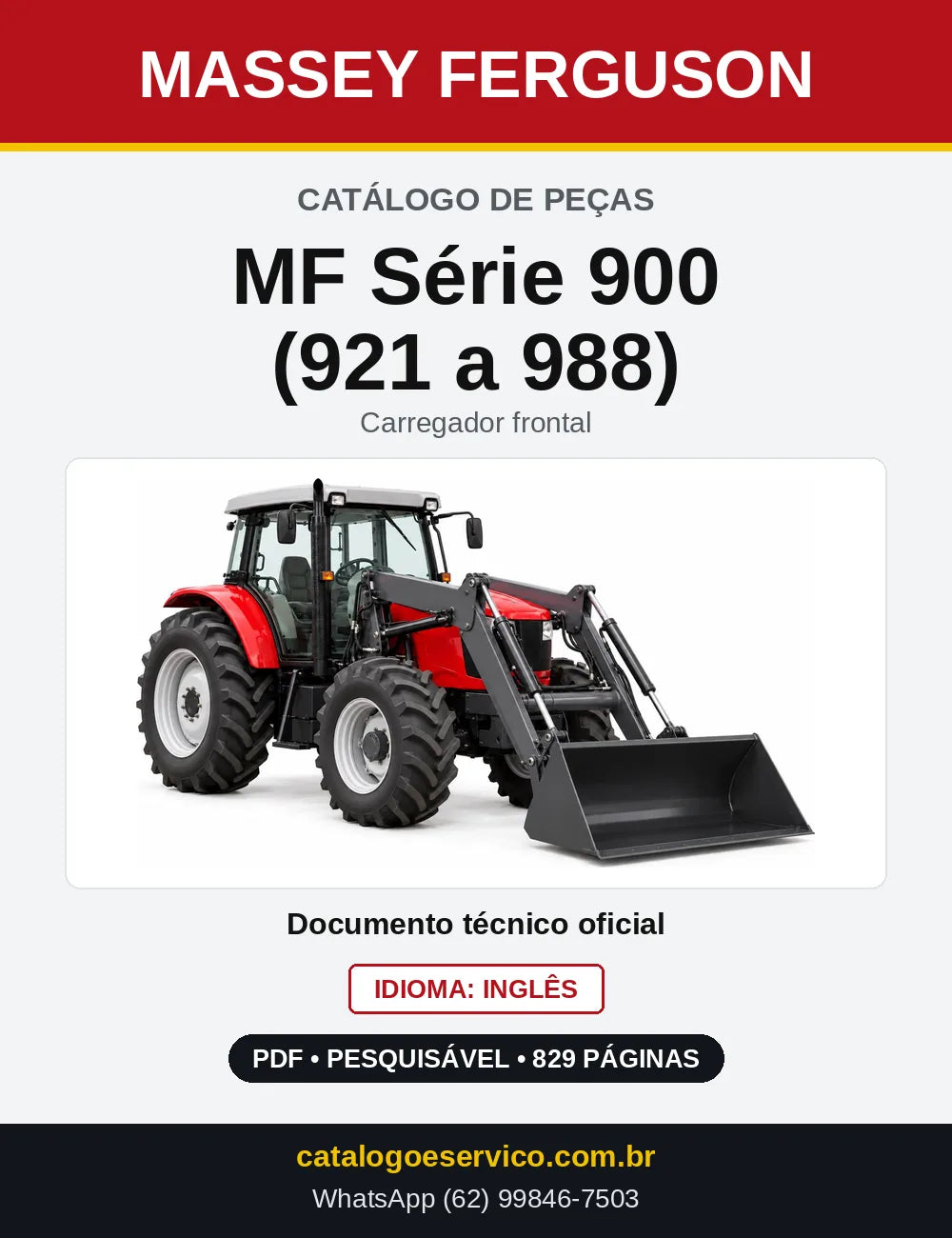 Capa do Catálogo de Peças Massey Ferguson MF Série 900 (921 a 988) — Carregador frontal