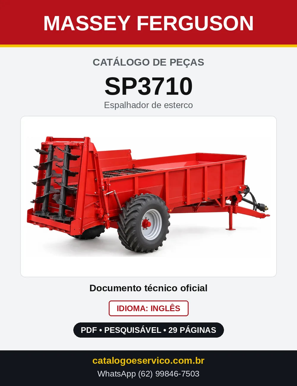 Capa do Catálogo de Peças Massey Ferguson SP3710 — Espalhador de esterco