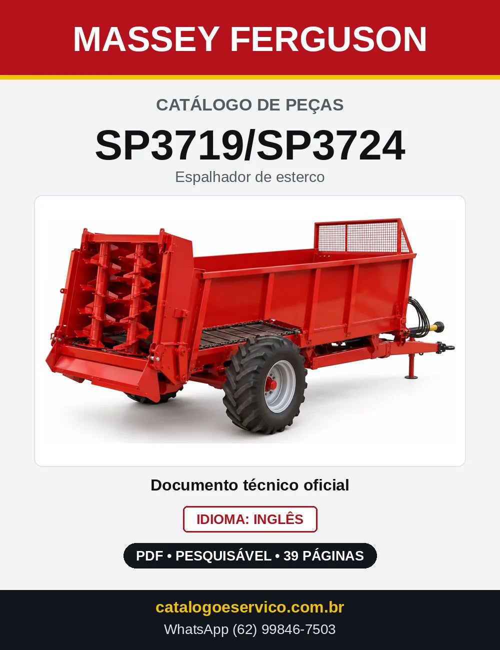 Capa do Catálogo de Peças Massey Ferguson SP3719/SP3724 — Espalhador de esterco