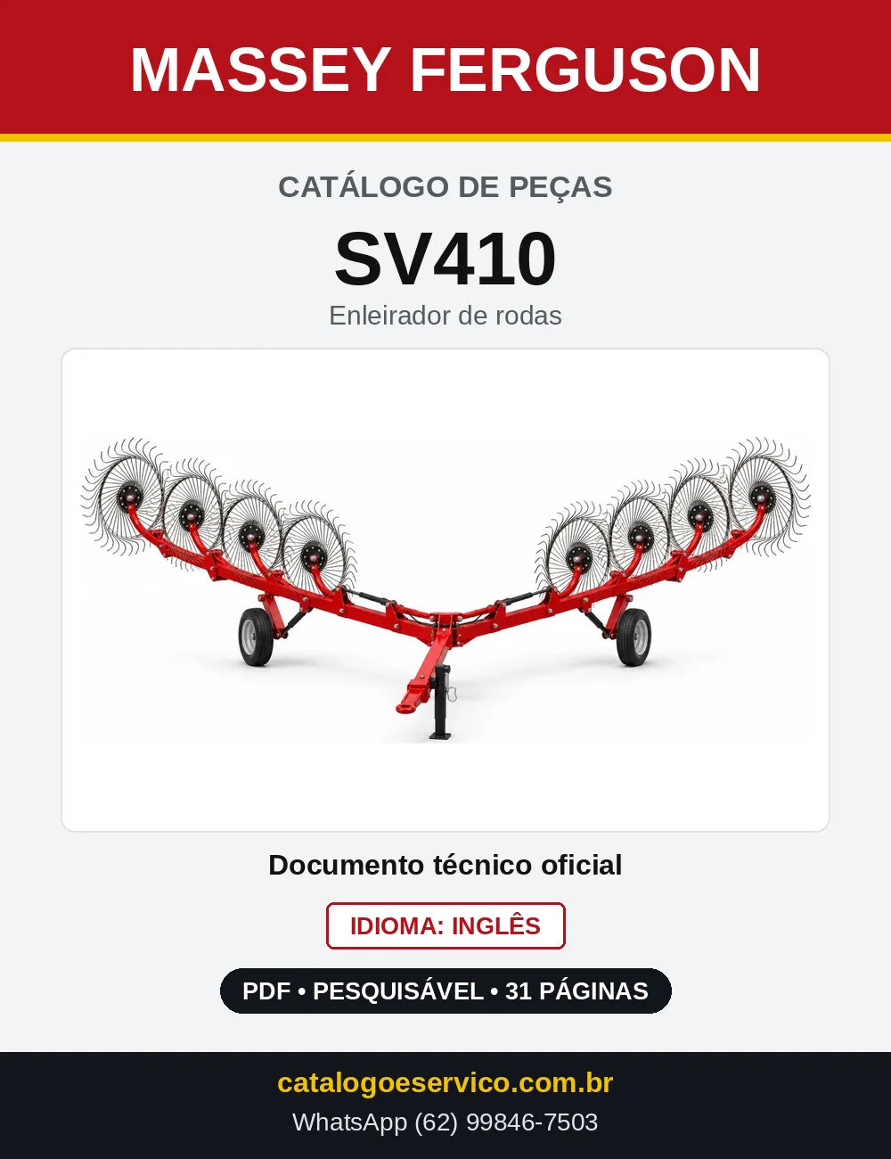 Capa do Catálogo de Peças Massey Ferguson SV410 — Enleirador de rodas