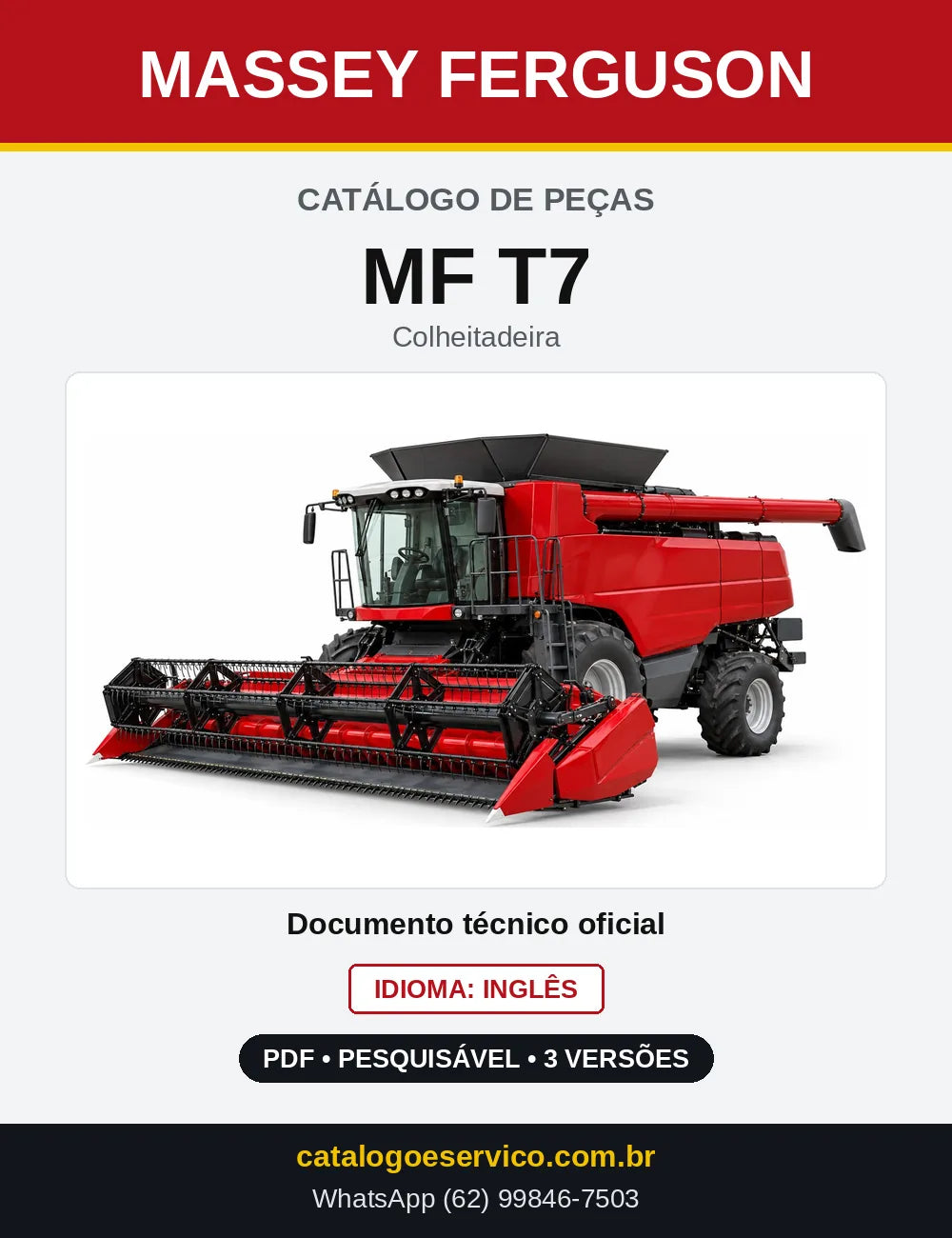 Capa do Catálogo de Peças Massey Ferguson MF T7 — Colheitadeira