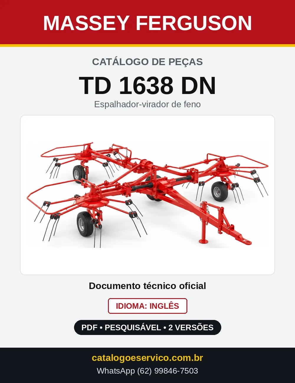 Capa do Catálogo de Peças Massey Ferguson TD 1638 DN — Espalhador-virador de feno