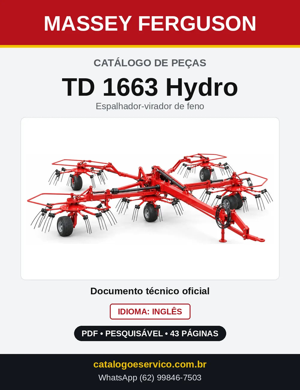 Capa do Catálogo de Peças Massey Ferguson TD 1663 Hydro — Espalhador-virador de feno