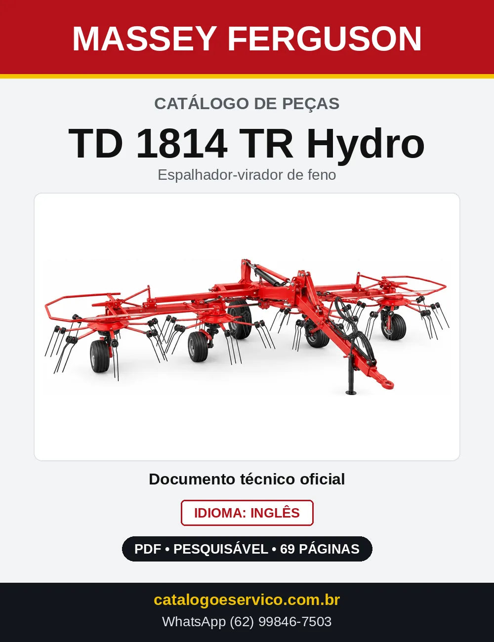 Capa do Catálogo de Peças Massey Ferguson TD 1814 TR Hydro — Espalhador-virador de feno