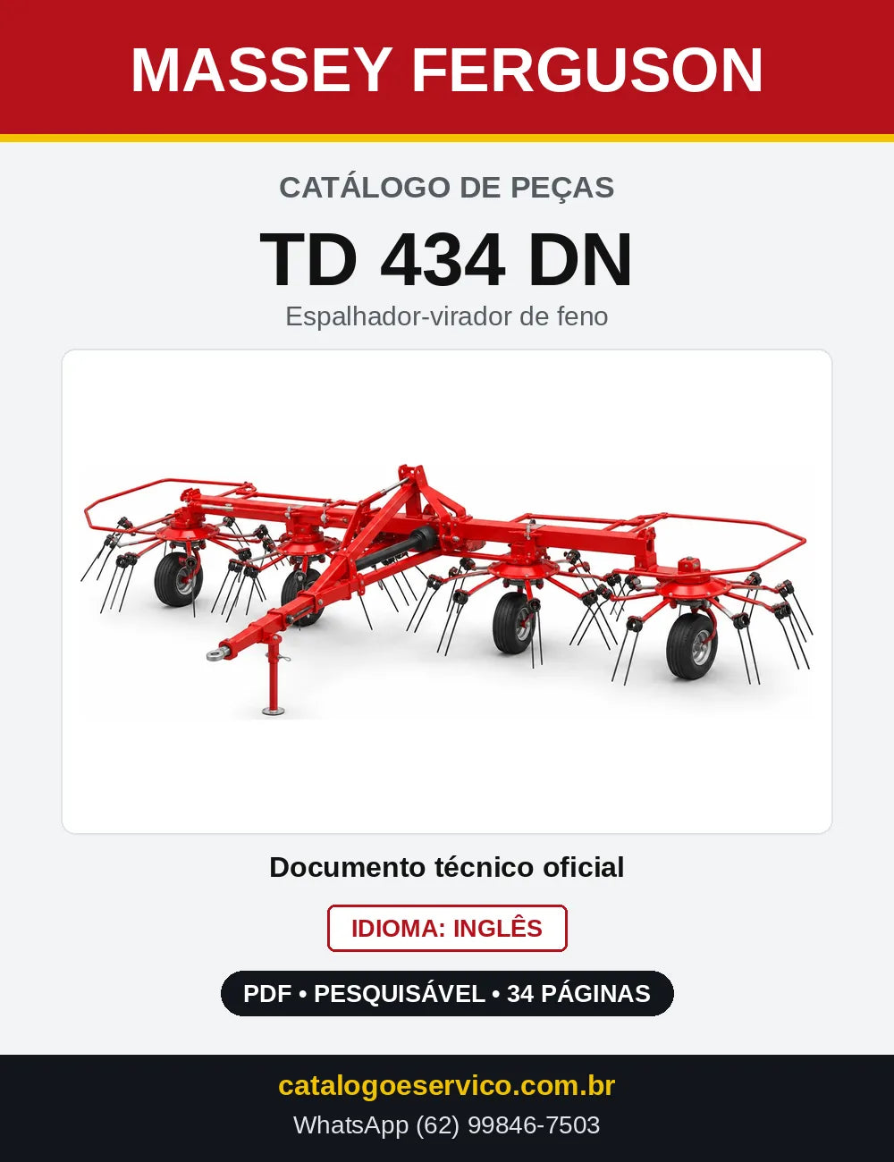 Capa do Catálogo de Peças Massey Ferguson TD 434 DN — Espalhador-virador de feno