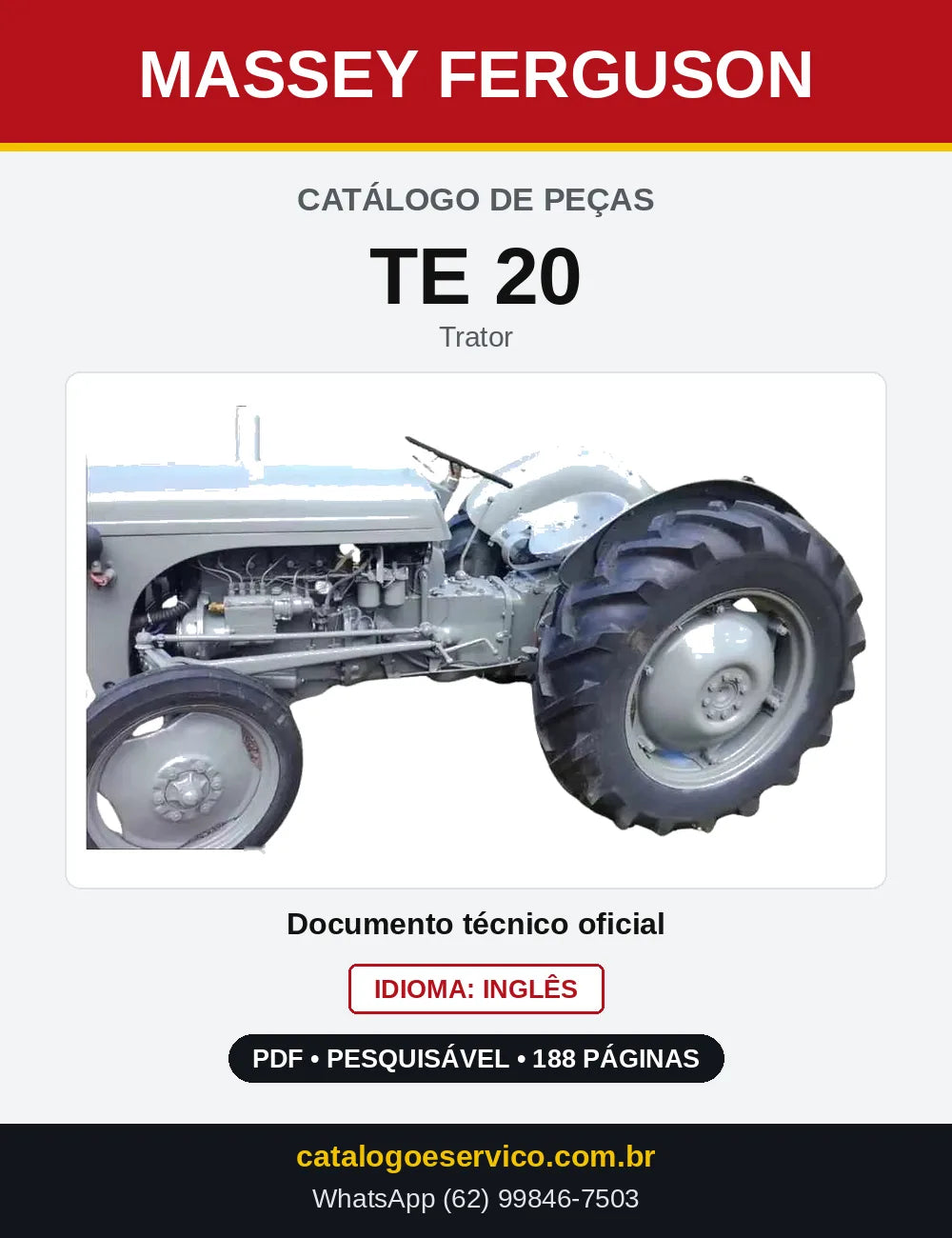 Capa do Catálogo de Peças Massey Ferguson TE 20 — Trator