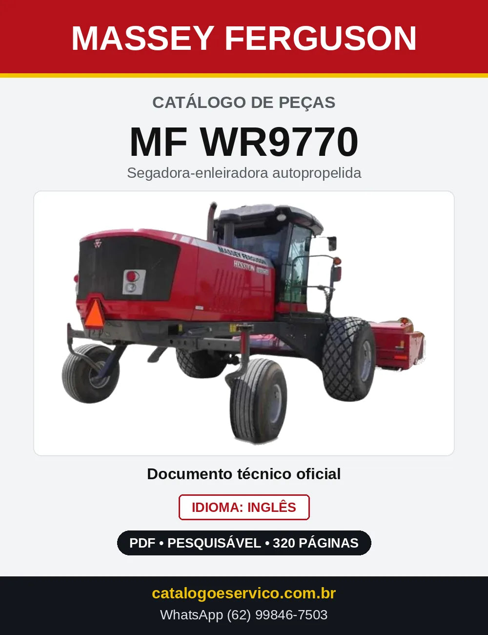 Capa do Catálogo de Peças Massey Ferguson MF WR9770 — Segadora-enleiradora autopropelida