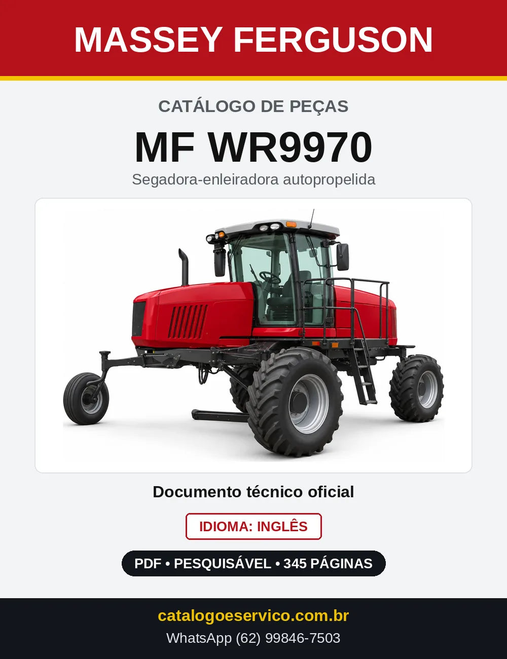 Capa do Catálogo de Peças Massey Ferguson MF WR9970 — Segadora-enleiradora autopropelida