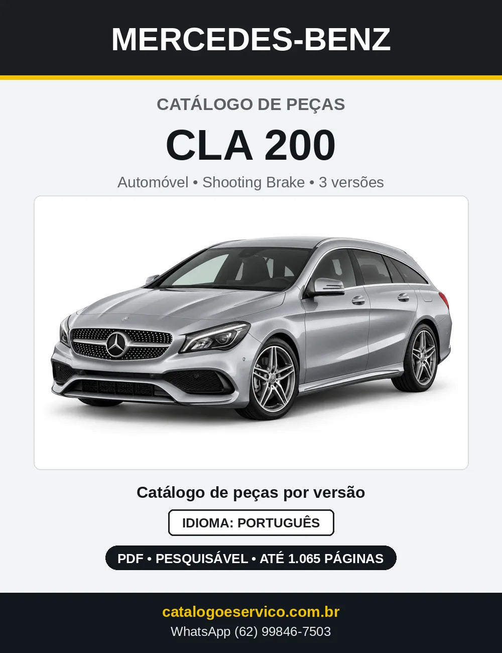 Capa do Catálogo de Peças Mercedes-Benz CLA 200 Shooting Brake em PDF