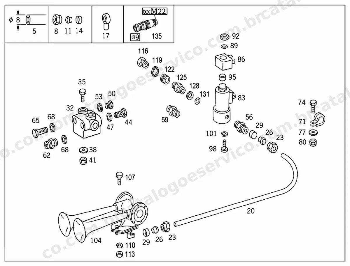 Vista explodida 2 do Catálogo de Peças Mercedes-Benz O 400 UPA