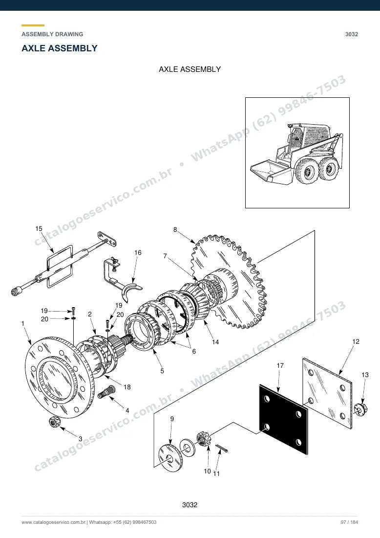 Catálogo de peças Hyundai HSL1500T: desenho de montagem — eixos, freios e rodas