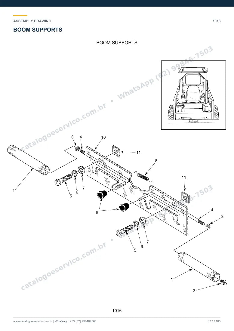 Catálogo de peças Hyundai HSL800T: desenho de montagem — lança, braço e caçamba