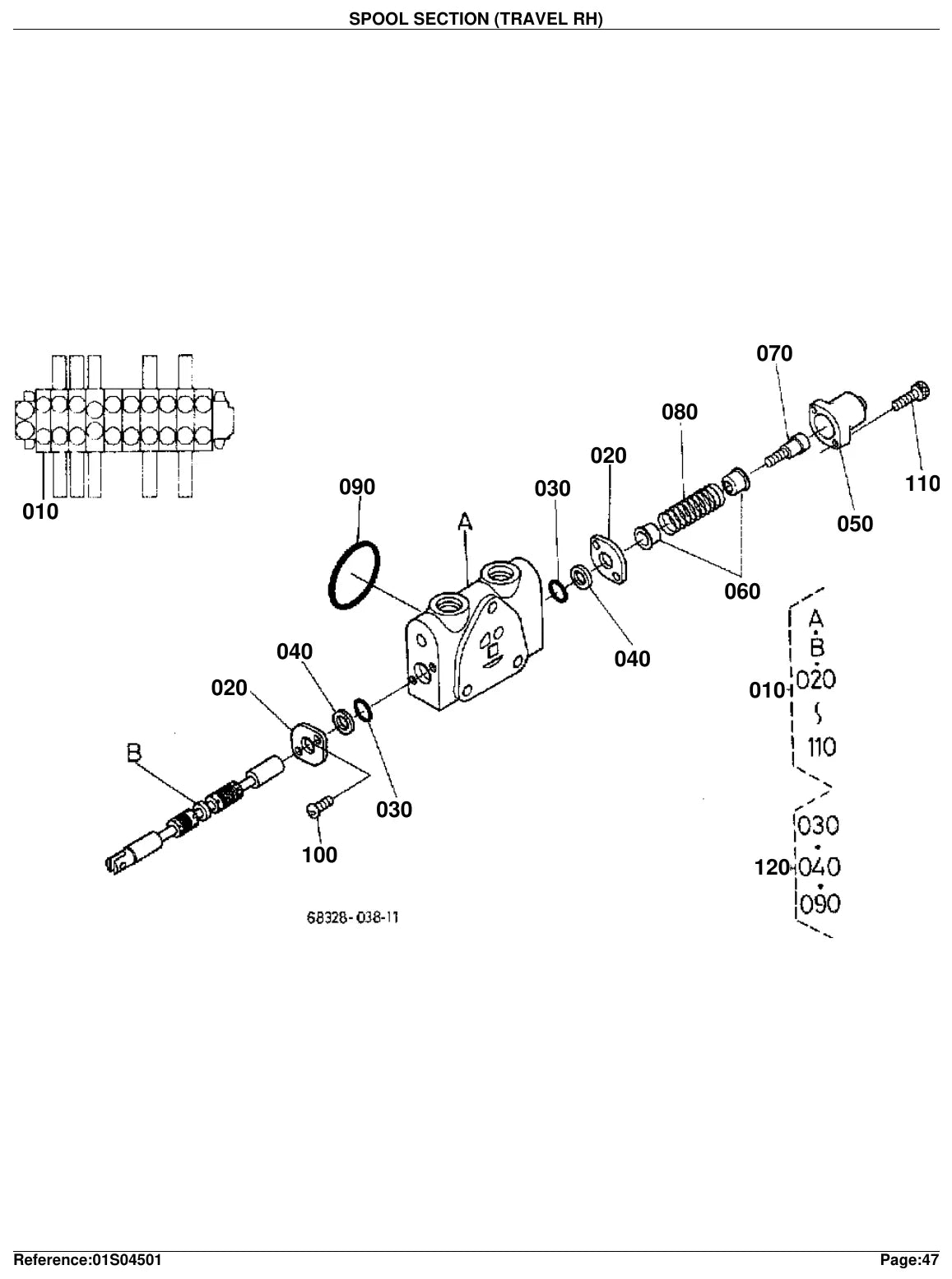 Página interna do Catálogo de Peças Kubota KX101 — Mini escavadeira
