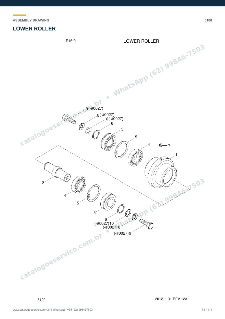 Catálogo de peças Hyundai R16-9: desenho de montagem — translação e material rodante