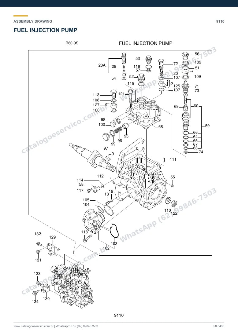 Catálogo de peças Hyundai R60-9S: desenho de montagem — combustível e injeção