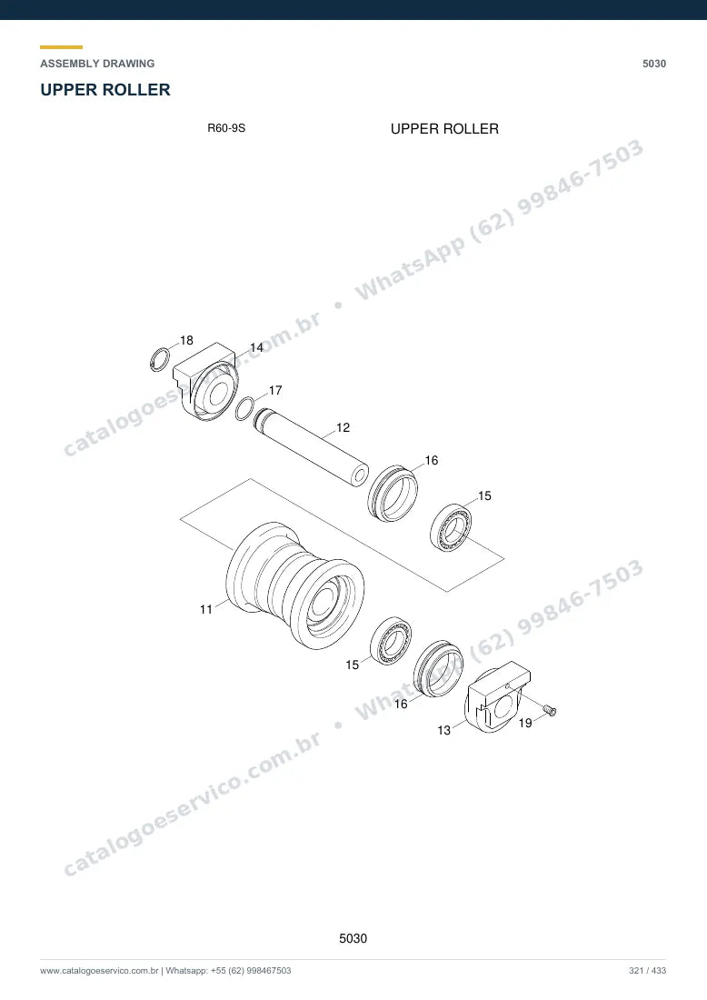 Catálogo de peças Hyundai R60-9S: desenho de montagem — translação e material rodante