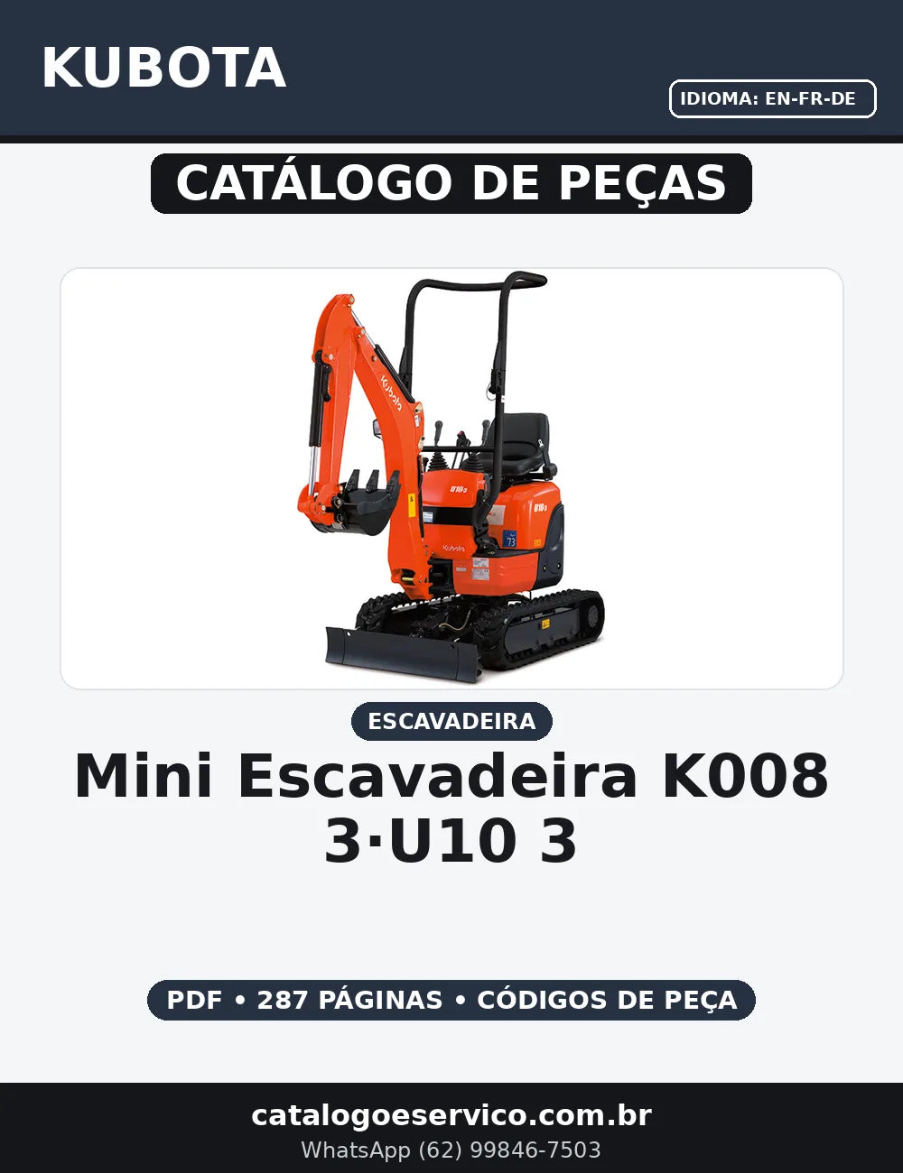 CATALOGO DE PEÇAS MINI ESCAVADEIRA K008-3·U10-3 KUBOTA — capa do catálogo de peças