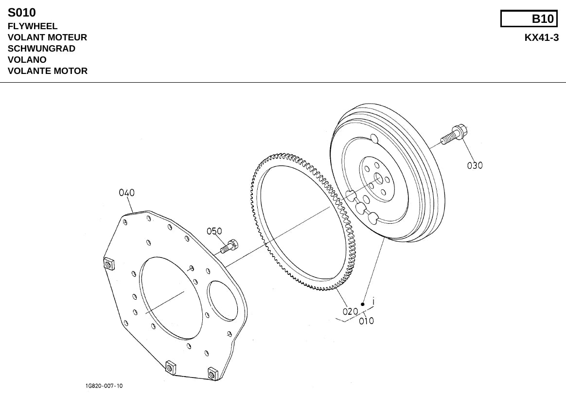 Página ilustrada do Catálogo de Peças Kubota KX41-3S(V) com as posições numeradas