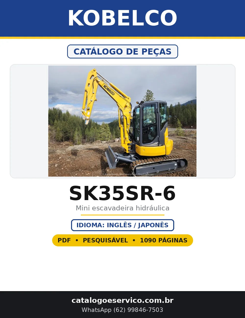 Capa do Catálogo de Peças Kobelco SK35SR-6 em PDF com 1.090 páginas