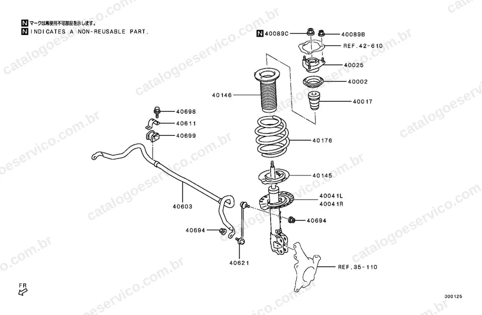 Vista explodida do grupo Suspensão dianteira no Catálogo de Peças Mitsubishi Eclipse Cross PHEV