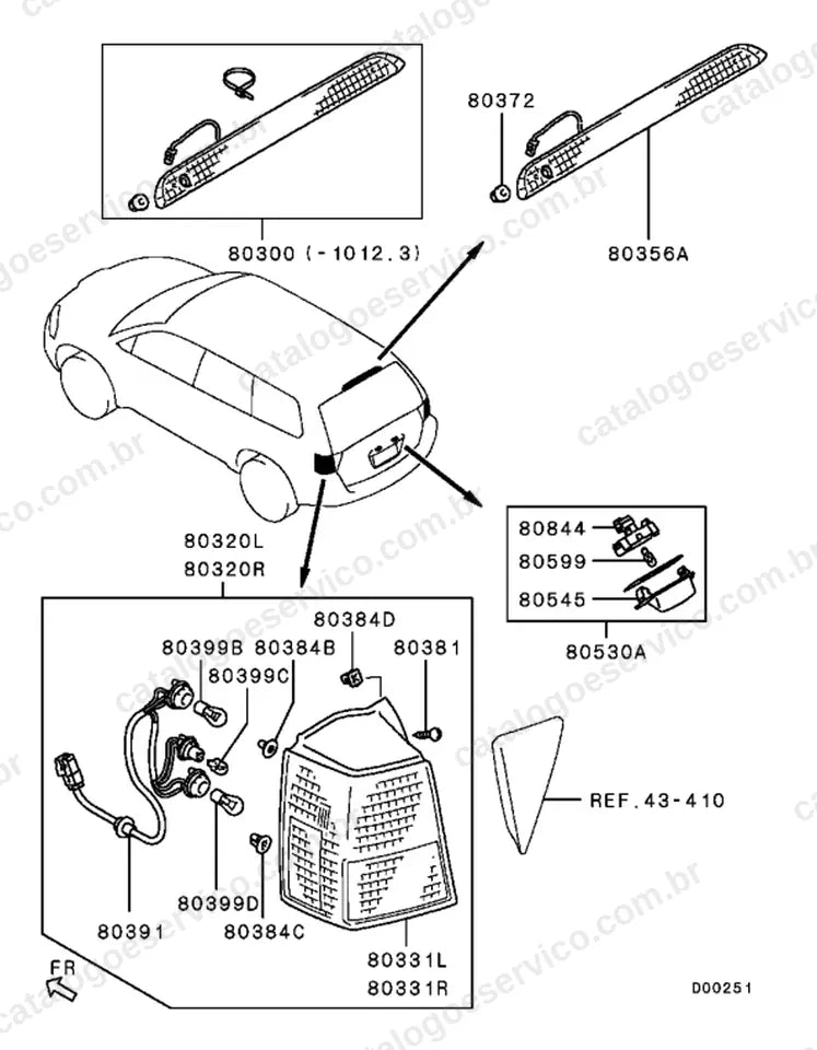 Vista explodida do grupo Elétrica da carroceria no Catálogo de Peças Mitsubishi Endeavor