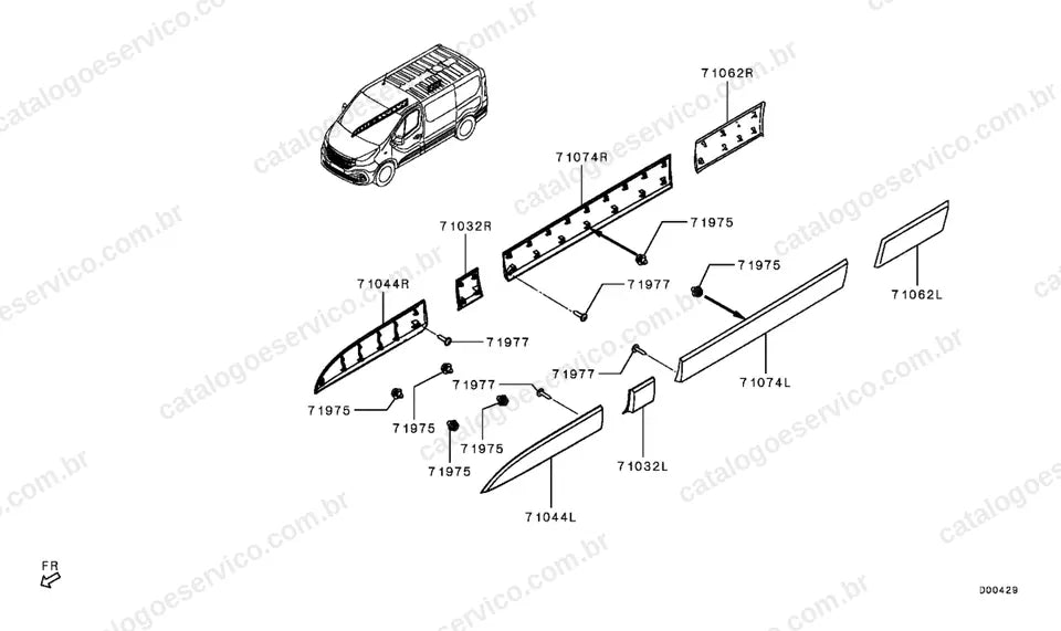 Vista explodida do grupo Acabamento externo no Catálogo de Peças Mitsubishi Express