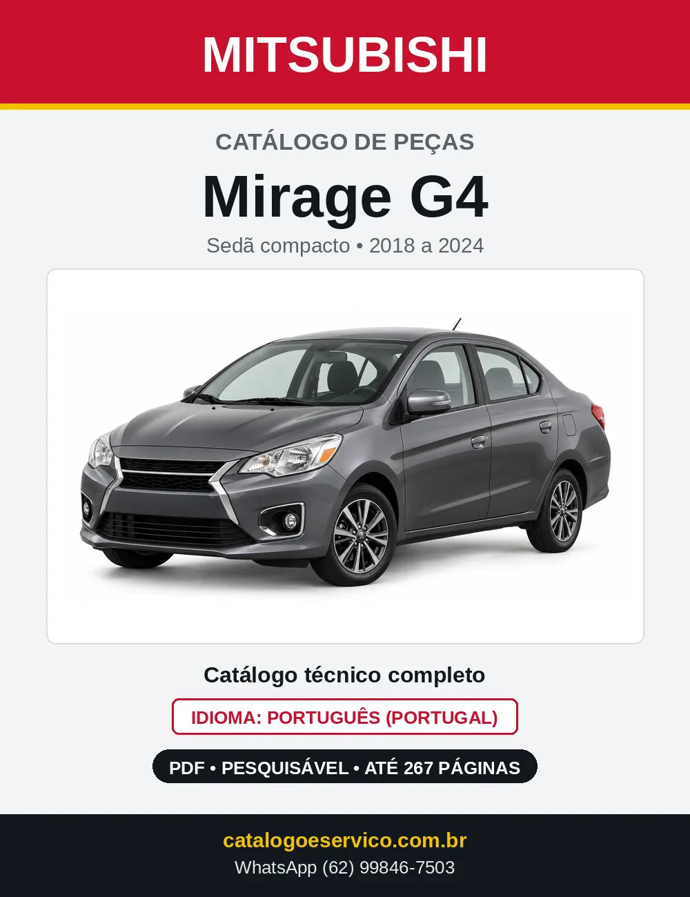 Capa do Catálogo de Peças Mitsubishi Mirage G4 em PDF