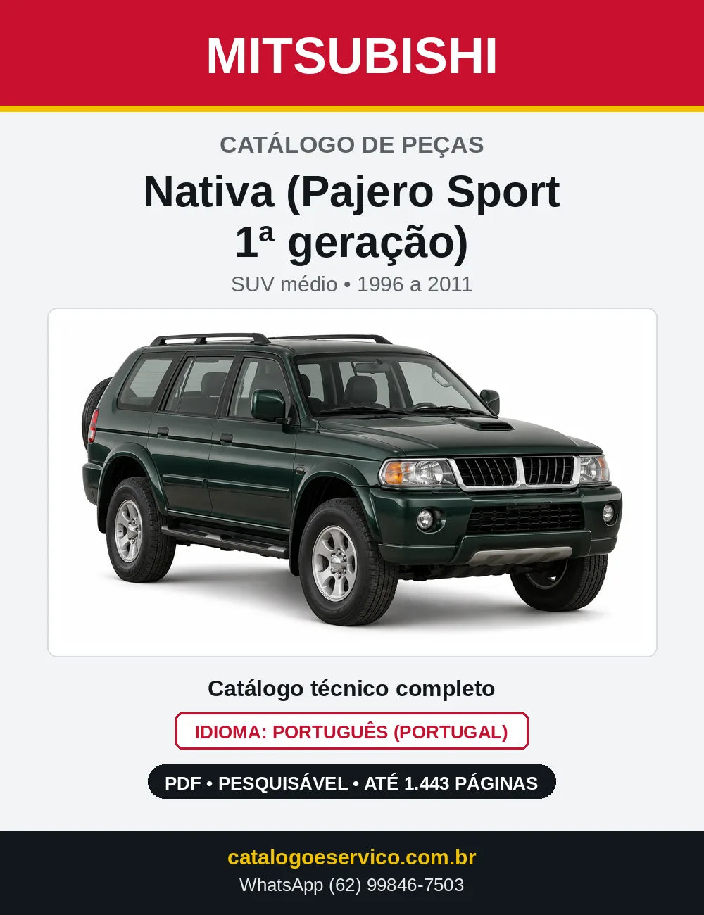 Capa do Catálogo de Peças Mitsubishi Nativa (Pajero Sport 1ª geração) em PDF