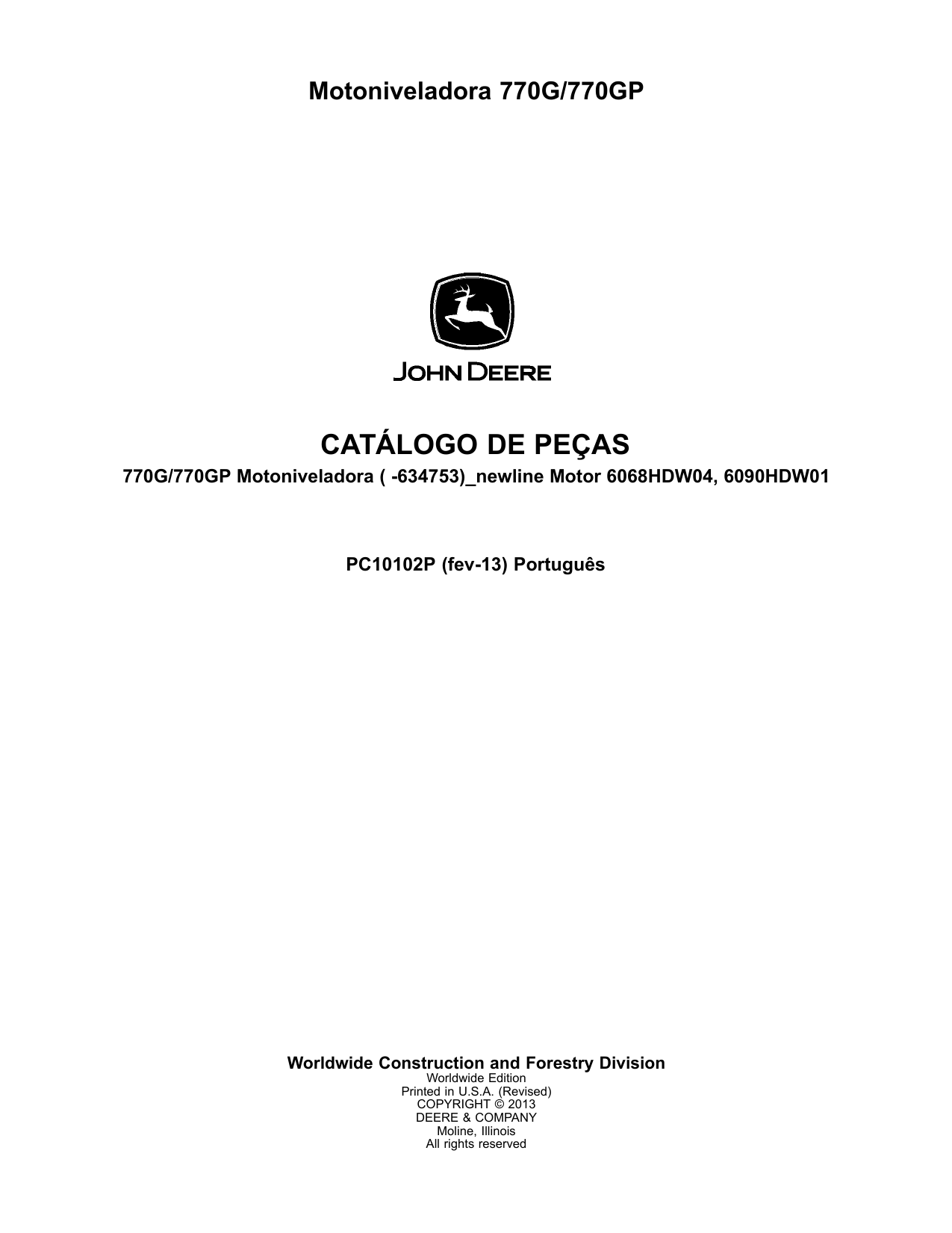 Catálogo de Peças Motoniveladora John Deere 770G/770GP