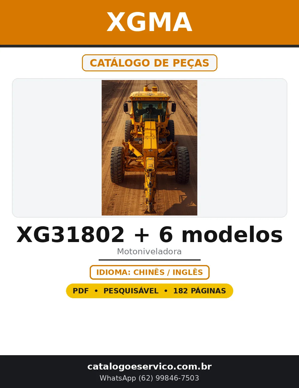 Capa do Catálogo de Peças XGMA XG31802 + 6 modelos em PDF com 182 páginas