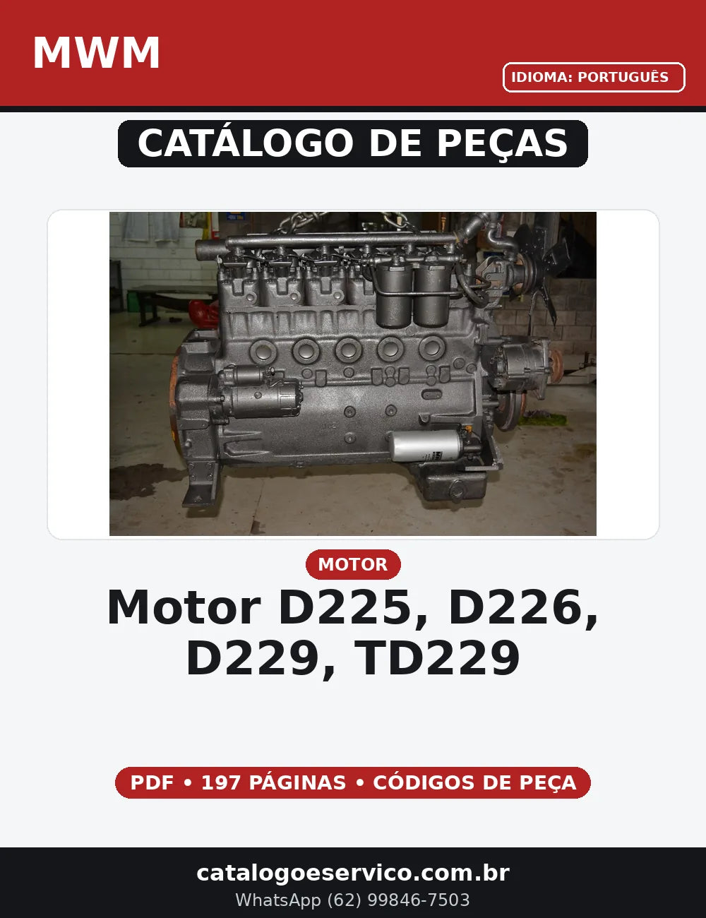 CATALOGO DE PEÇAS MOTOR - D225, D226, D229, TD229 MWM — capa do catálogo de peças