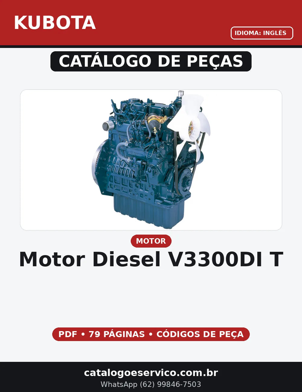 CATALOGO DE PEÇAS MOTOR DIESEL V3300DI-T KUBOTA — capa do catálogo de peças