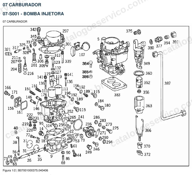 Vista explodida do catálogo de peças do motor Mercedes-Benz M 352 — figura 1