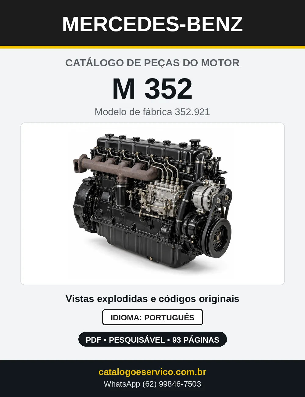 Capa do catálogo de peças do motor Mercedes-Benz M 352 em PDF