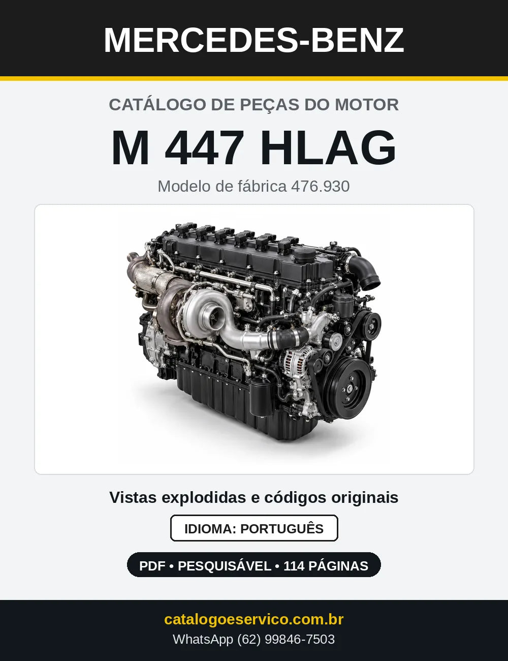 Capa do catálogo de peças do motor Mercedes-Benz M 447 em PDF