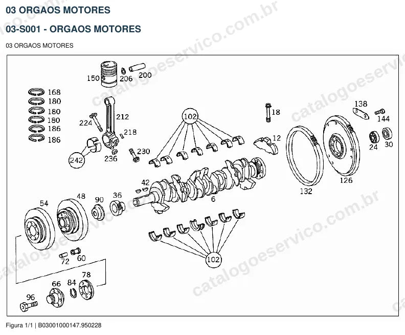 Vista explodida do catálogo de peças do motor Mercedes-Benz OM 312 — figura 1