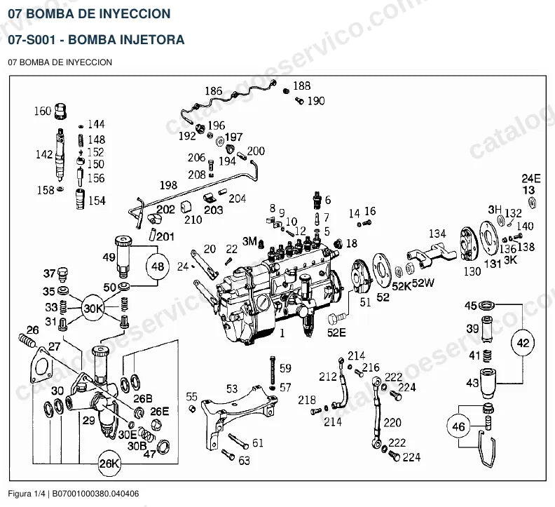 Vista explodida do catálogo de peças do motor Mercedes-Benz OM 327 — figura 1