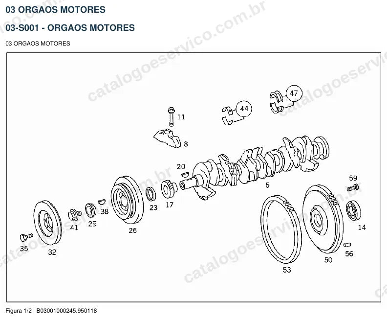 Vista explodida do catálogo de peças do motor Mercedes-Benz OM 352 — figura 1
