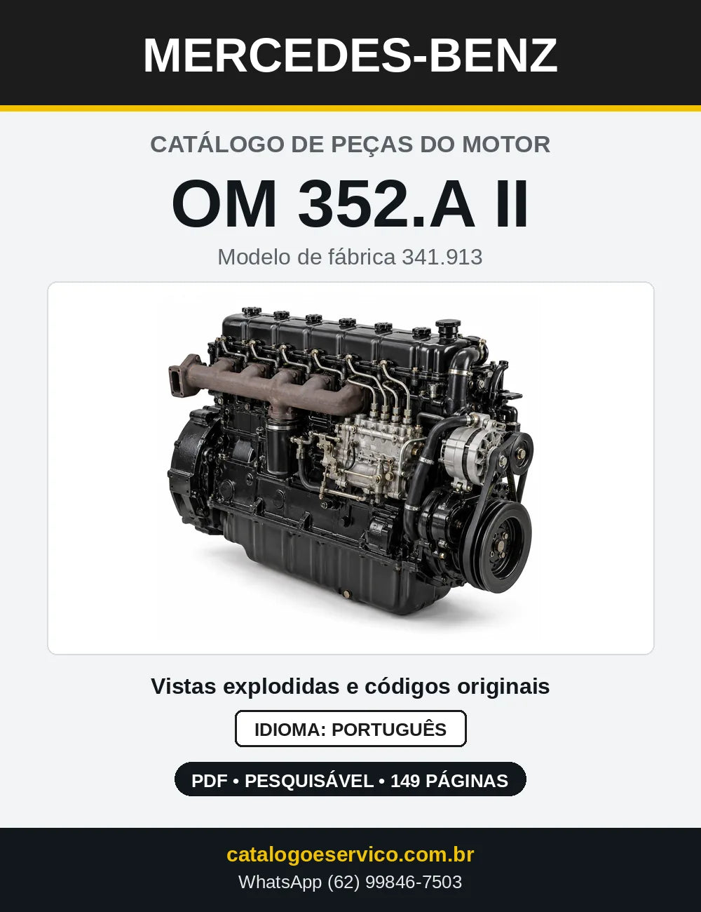 Capa do catálogo de peças do motor Mercedes-Benz OM 352 em PDF
